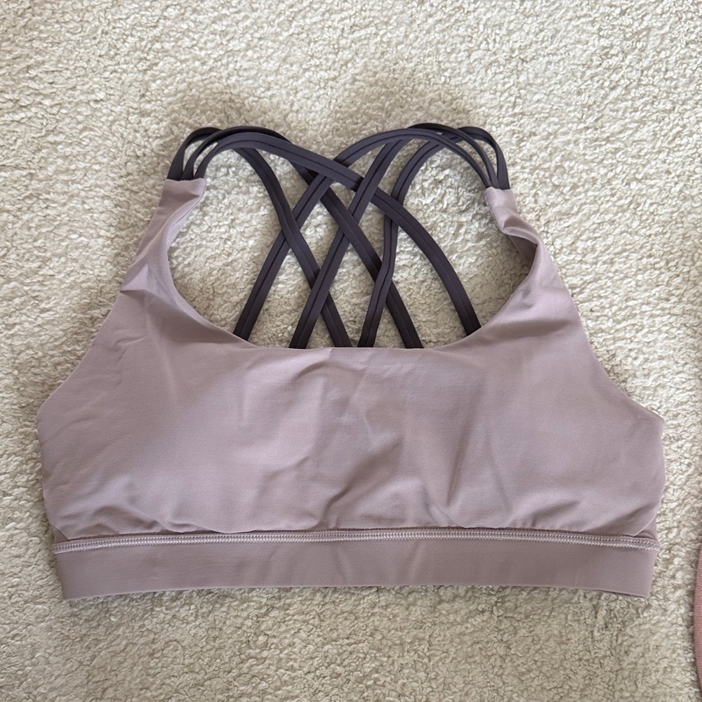 lululemon athletica Strappy Crossback Sports Bra in Dusty Mauve and Charcoal